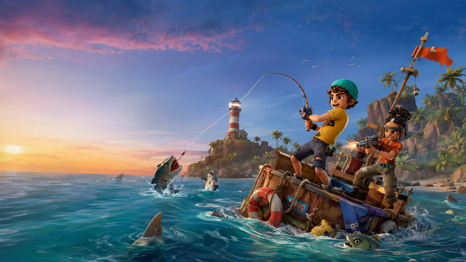 Original How to Fish inspired ocean-island illustration